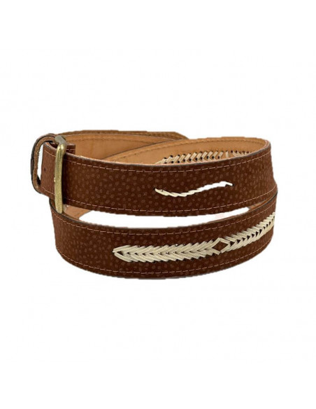 Cinturón de piel de carpincho con hebilla color bronce