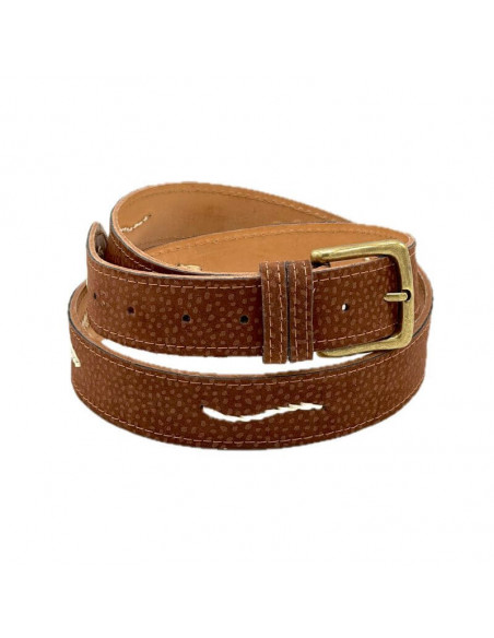 Cinturón de piel de carpincho con hebilla color bronce