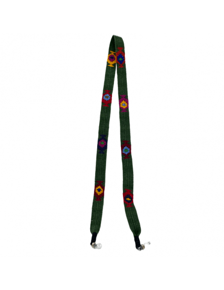 Cuelga gafas de color azul tejido a mano con dibujos típicos guatemaltecos de colores diferentes